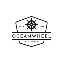 Sailing wheel logo design idea vintage stamp retro, ocean wheel logo design idea