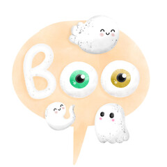 Boo Halloween watercolor speech bubble illustration element Png