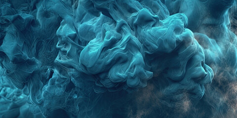 Dense Blue-Cyan Liquid Smoky Abstract Foggy Background AI Generative - obrazy, fototapety, plakaty