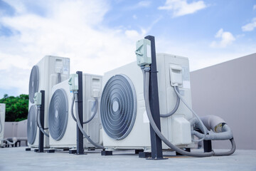 Air conditioning outdoor unit compressor install outside the building.