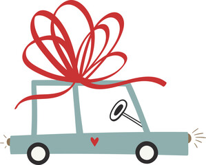Car with red ribbon and bow