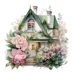 Fototapeta na wymiar Illustration flower arrangement, house. Generative AI, png image