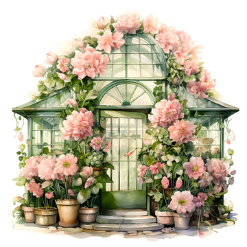 Illustration flower arrangement, house. Generative AI, png image