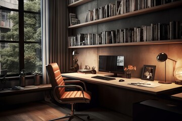 Modern Home Office with Floating Desk - AI Generated