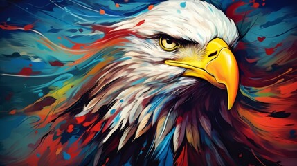 Abstract painting concept. Colorful art of the bald eagle. National symbol of the USA. Generative AI. - obrazy, fototapety, plakaty