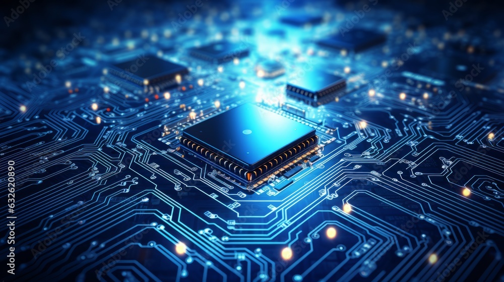 Canvas Prints blue circuit board. technology with the chip in blue background. generative ai.