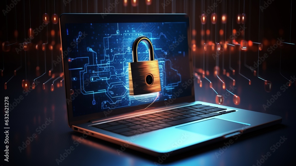 Poster cybersecurity and data privacy illustration. ai generative.