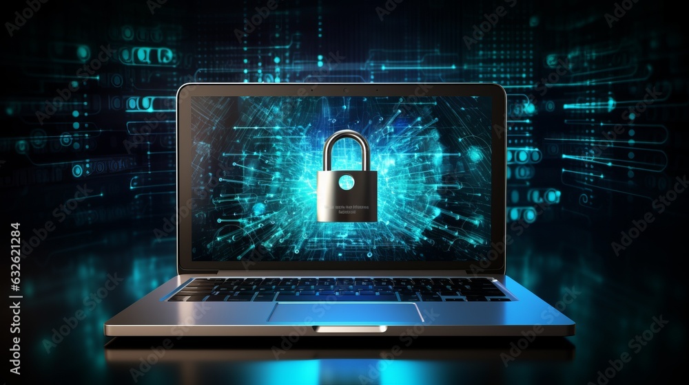 Poster cybersecurity and data privacy illustration. ai generative.