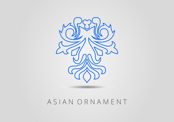 Vintage ornate linear ornament in Kazakh traditional style. Asian floral designs. Abstract Asian elements of the national pattern of the ancient nomads of the Kyrgyz, Mongols, Kazakhs, Tatars.