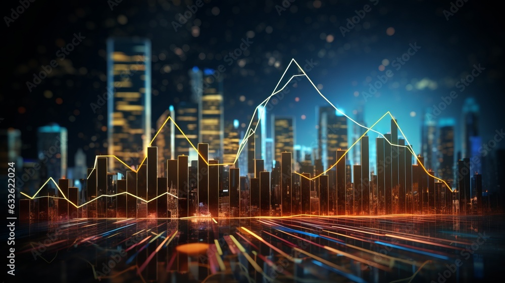 Poster illustration of a market chart business data graph diagram, stock statistics data hologram. generati