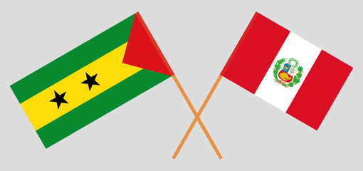 Crossed flags of Sao Tome and Principe and Peru. Official colors. Correct proportion