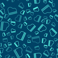 Green line Grand piano icon isolated seamless pattern on blue background. Musical instrument. Vector