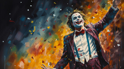 Fototapeta premium Create a bokeh-inspired painting of a charismatic actor, captivating the audience with an enthralling performance that transports them into the world of the play.