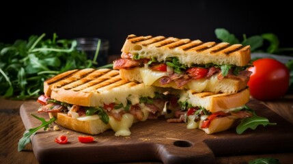Tasty grilled panini sandwich. AI generative.