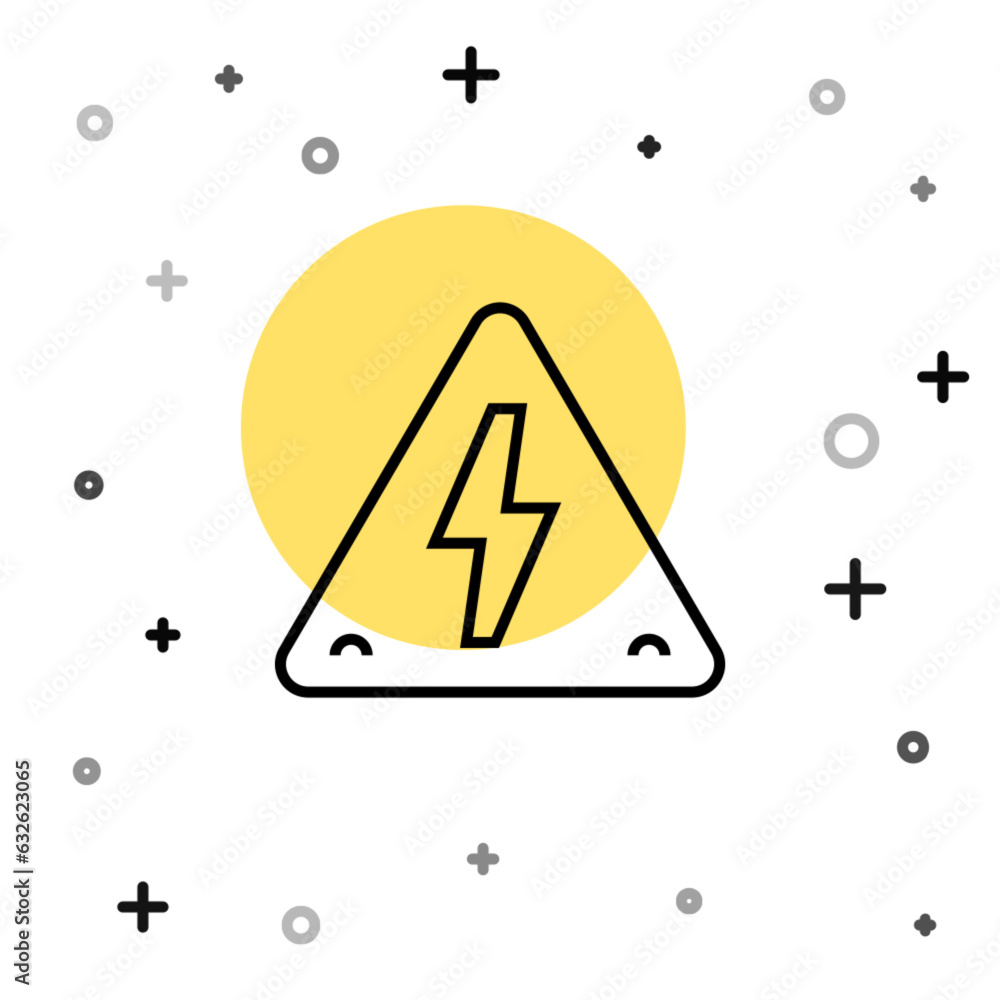 Poster black line high voltage sign icon isolated on white background. danger symbol. arrow in triangle. wa