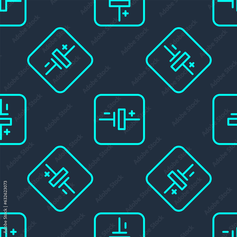 Poster green line dc voltage source icon isolated seamless pattern on blue background. vector