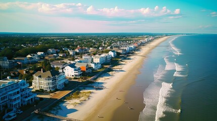 Awe-Inspiring Aerial View of Cape May, New Jersey: Cityscape and Beach in the Jersey Shore with the Ocean in Sight (16:9): Generative AI - obrazy, fototapety, plakaty