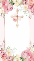cute watercolor templates for Baptism invitations. AI generative.
