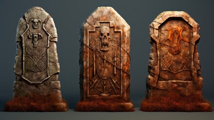 Old Gravestones in 3D Illustrations: A Dark and Brooding Image of Burial Sites in a Haunted Cemetery: Generative AI