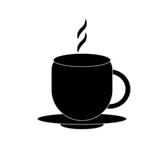 Icon, silhouette symbol of a cup of tea or coffee. Black with white outline.