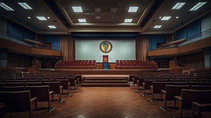 college lecture hall podium and seats ready for students generative AI