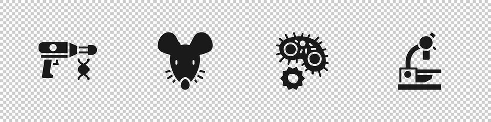 Set Transfer liquid gun, Experimental mouse, Virus and Microscope icon. Vector