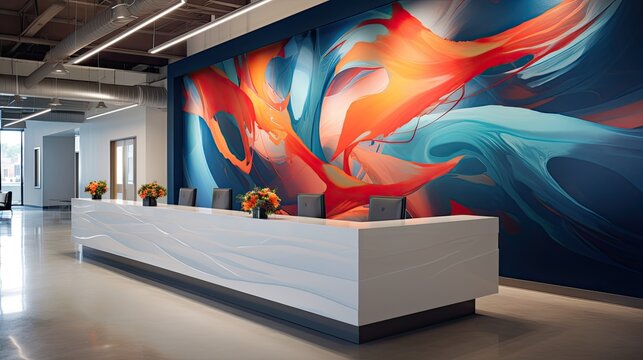company brand wall graphics in reception area generative AI