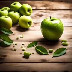 green apples on wooden table