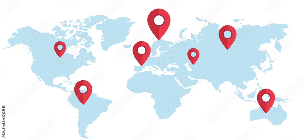 Poster red map point , location pinlocation points on a world map . business and logistics concept.