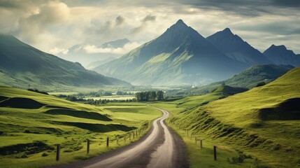 country road leading into mountains generative AI