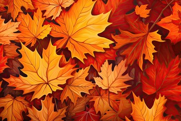 Naklejka na ściany i meble Autumn maple leaves seamless pattern. Vector illustration