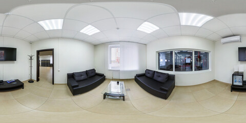 full seamless spherical hdri 360 panorama view in room for guests and relaxation in modern car...