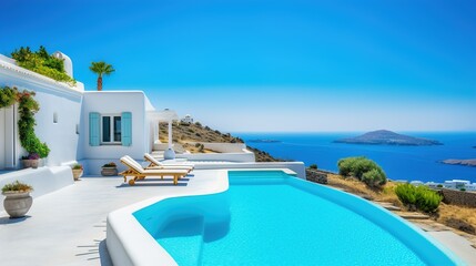 Seaside Serenity: Your Ultimate Summer Escape at the Versatile Mediterranean Pool House - obrazy, fototapety, plakaty