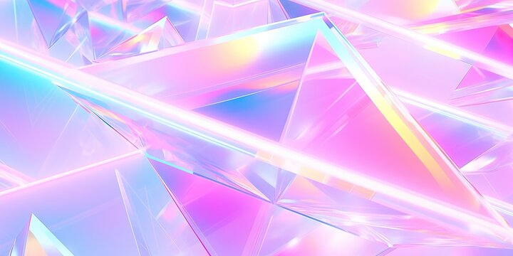 Holographic background with glass shards. Rainbow reflexes in pink and purple color. Abstract trendy pattern. Texture with magical effect.