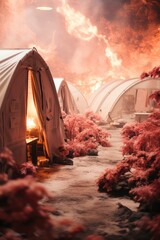 A group of tents sitting next to each other. AI.