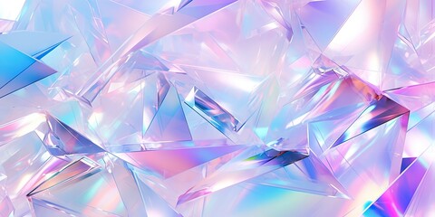 Holographic background with glass shards. Rainbow reflexes in pink and purple color. Abstract...