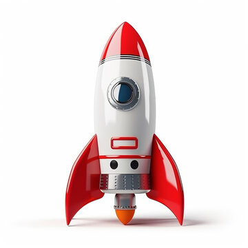 toy rocket for flights into space on a white background. Generative Ai.
