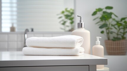 folded cotton towel on bathroom vanity counter generative AI