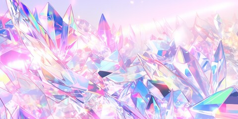 Holographic background with fairy crystal. Rainbow reflexes in pink and purple color. Abstract...