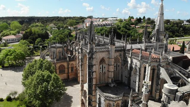 Batalha Monastery Portugal. Aerial drone view. Flying over. Aerial drone view. Best touristic place. High quality 4k footage