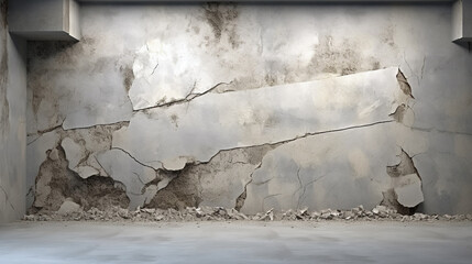 room with old concrete wall with cracked plaster. Generative Ai.