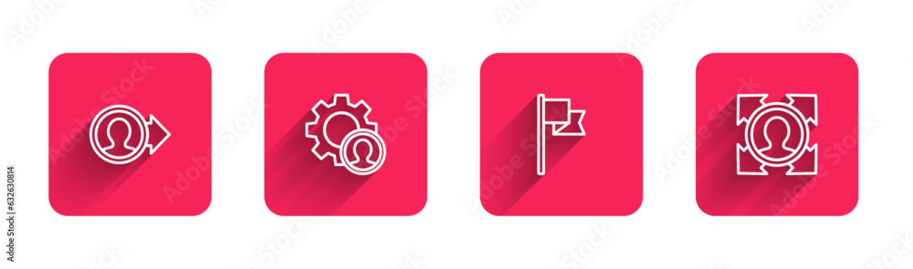 Poster set line create account screen, head hunting, location marker and with long shadow. red square butto