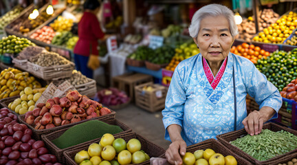 Cultura y Comercio: Anciana en la Plaza de Mercado