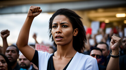 Mujer valiente en la marcha por la justicia - obrazy, fototapety, plakaty