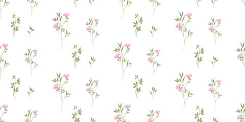 Floral pattern of delicate eustomas on a white background.