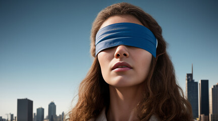 Mujer con venda en los ojo, señal de protesta