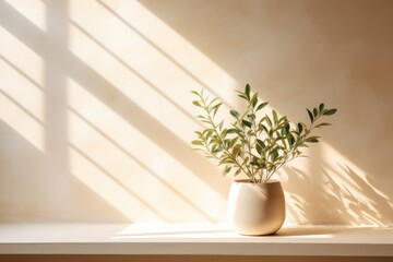 Brown vase with sunlight from the window. Generative ai.