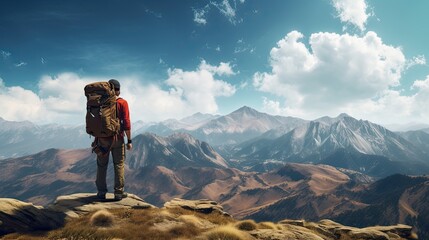 hiker surveying mountain landscape generative AI