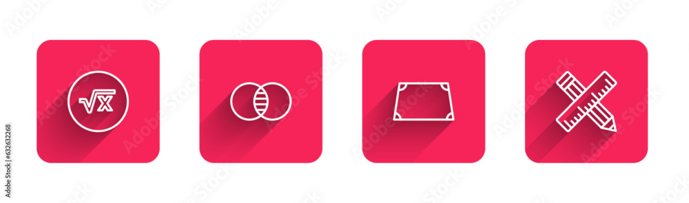 Poster set line square root of x glyph, mathematics sets a and b, acute trapezoid shape and crossed ruler p