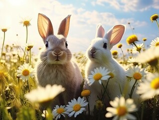 bunnies in daisies